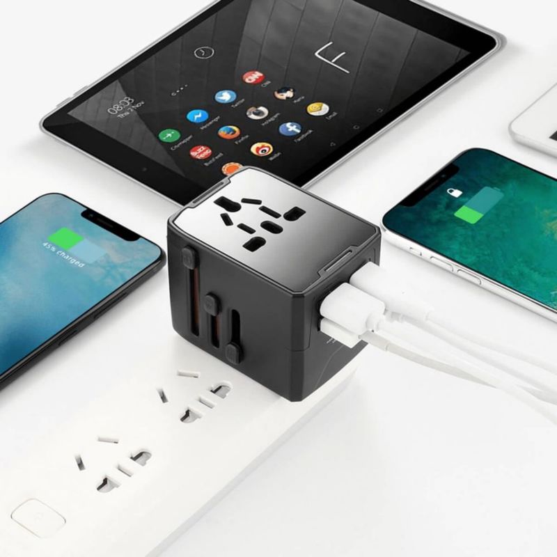 Adaptador de viaje internacional 3 USB+TipoC adaptador universal