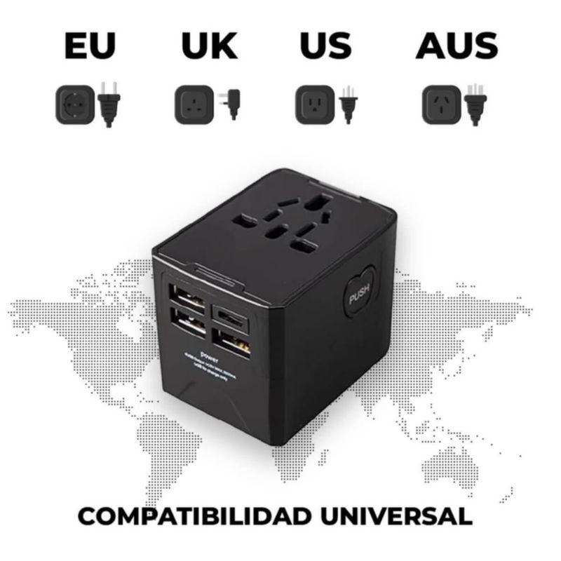 Adaptador de viaje internacional 3 USB+TipoC adaptador universal
