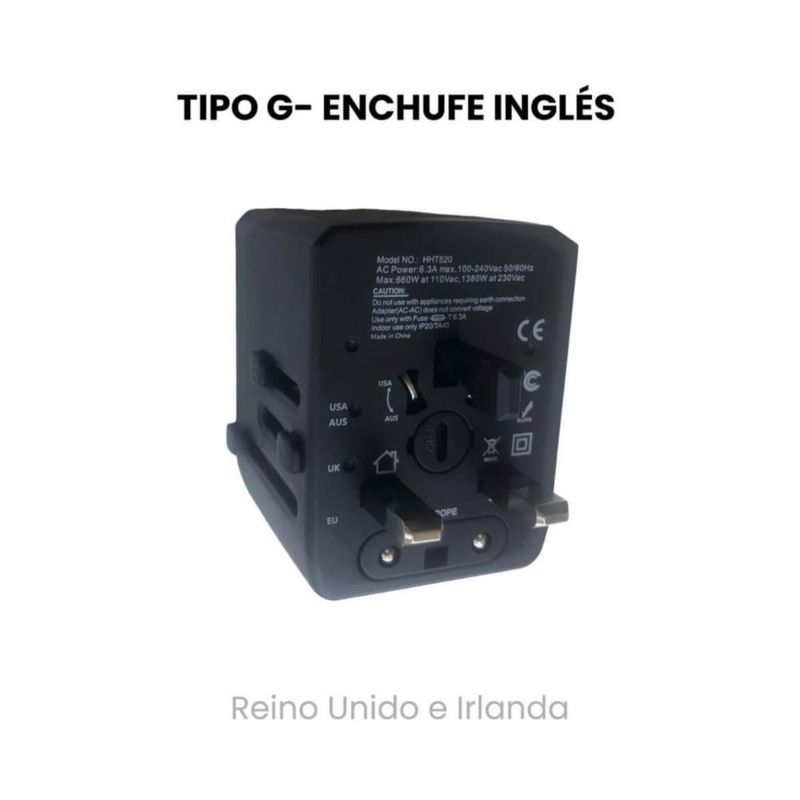 Adaptador de viaje internacional 3 USB+TipoC adaptador universal