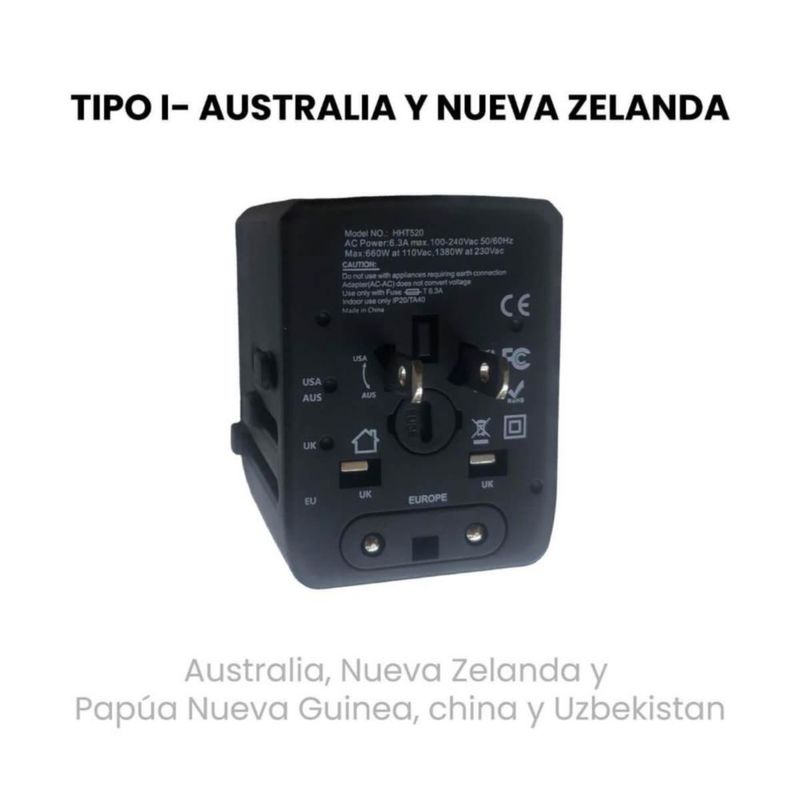 Adaptador de viaje internacional 3 USB+TipoC adaptador universal