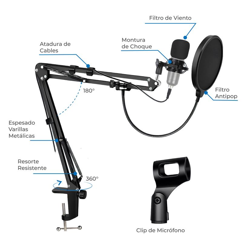 Kit Soporte Brazo para Micrófono Zonar con Accesorios Podcast Stream