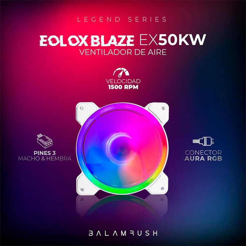 Kit 3 ventiladores gamer balam rush eolox blaze ex50kw 120mm argb 1200rpm blanco