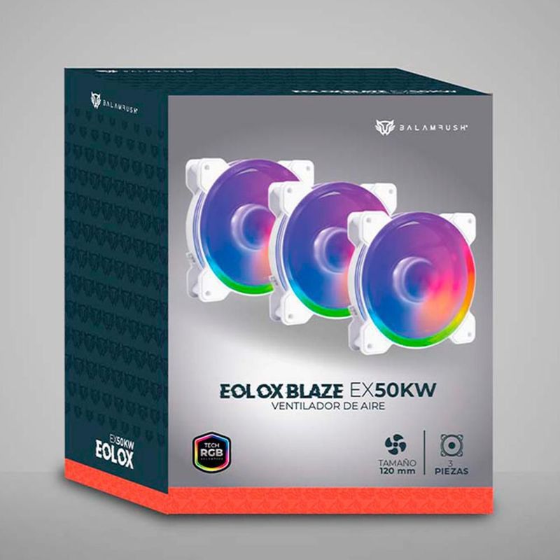 Kit 3 ventiladores gamer balam rush eolox blaze ex50kw 120mm argb 1200rpm blanco