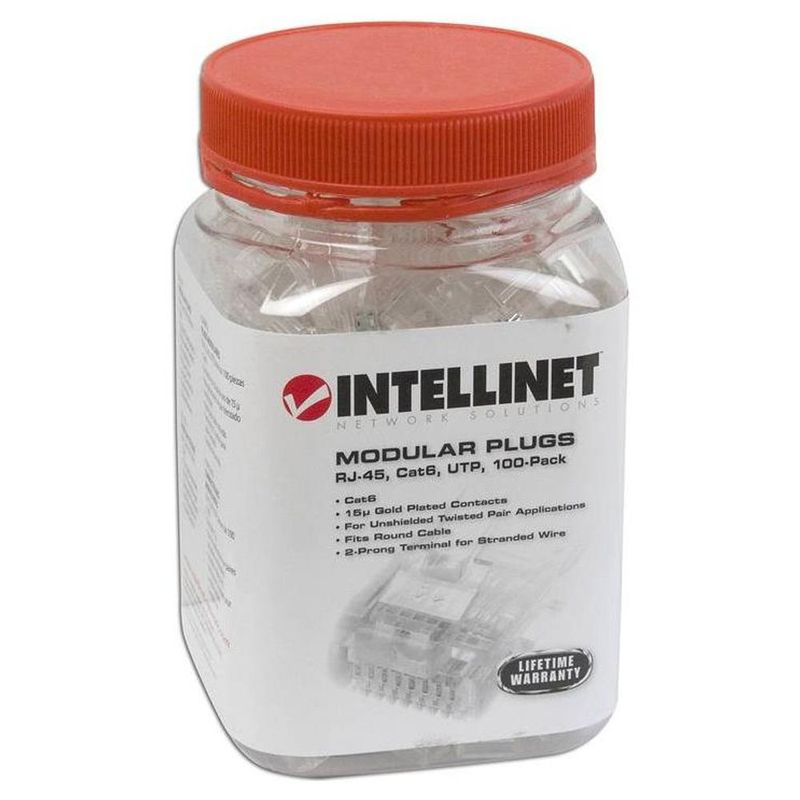 Plugs RJ-45, Cat 6, UTP, bote con 100 piezas