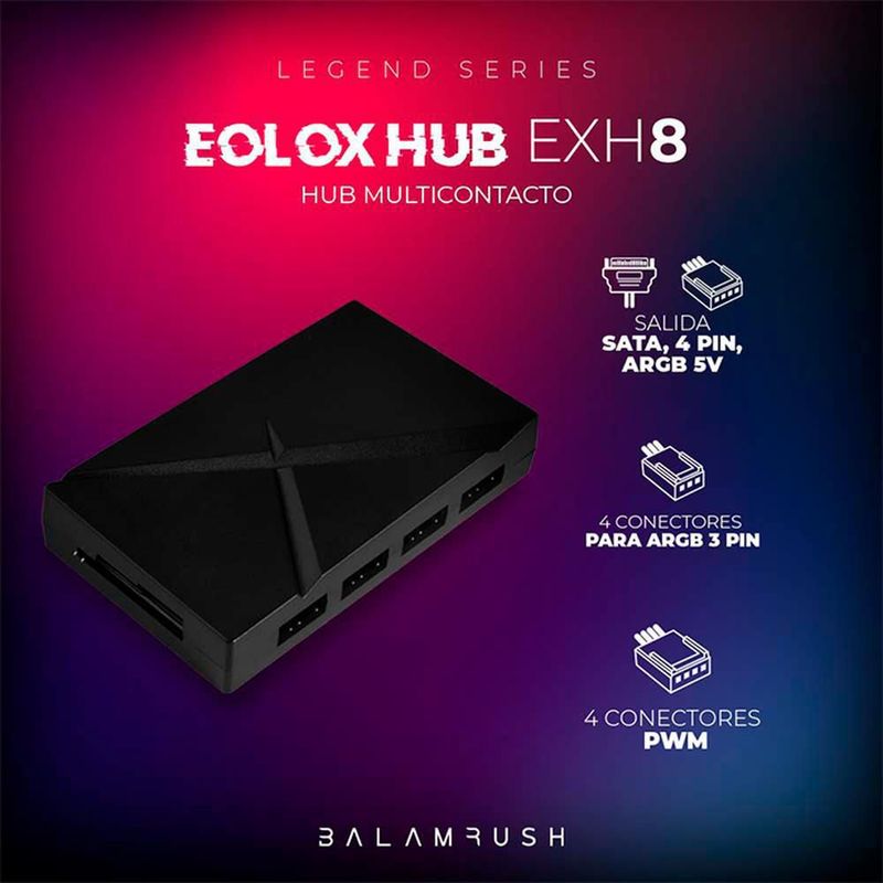 Controladora argb balam rush eolox exh8 sata 8 conectores 4x4 y 4x3 pines negro