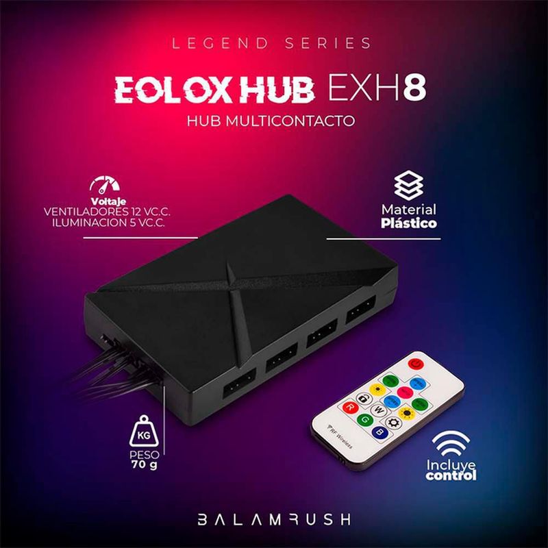 Controladora argb balam rush eolox exh8 sata 8 conectores 4x4 y 4x3 pines negro