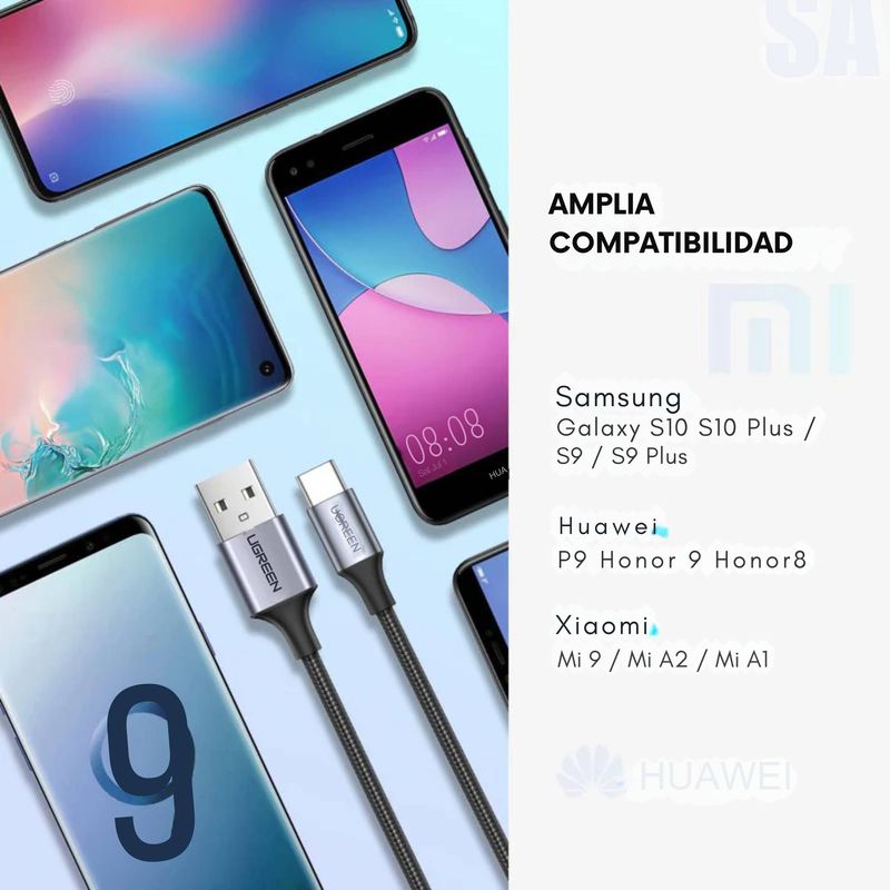 Cable USB-A a Tipo C Ugreen Reforzado con Nylón de 2m Negro