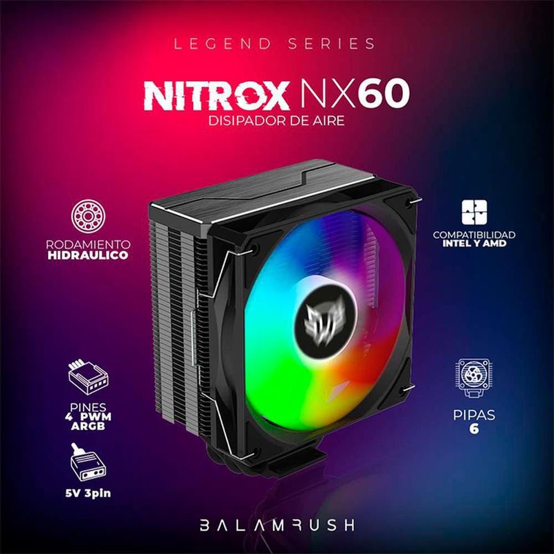 Disipador gamer balam rush nitrox nx60 120mm lga 1700 am5