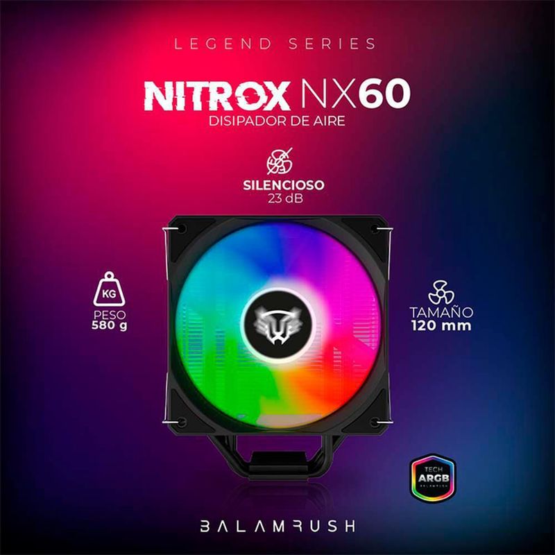 Disipador gamer balam rush nitrox nx60 120mm lga 1700 am5