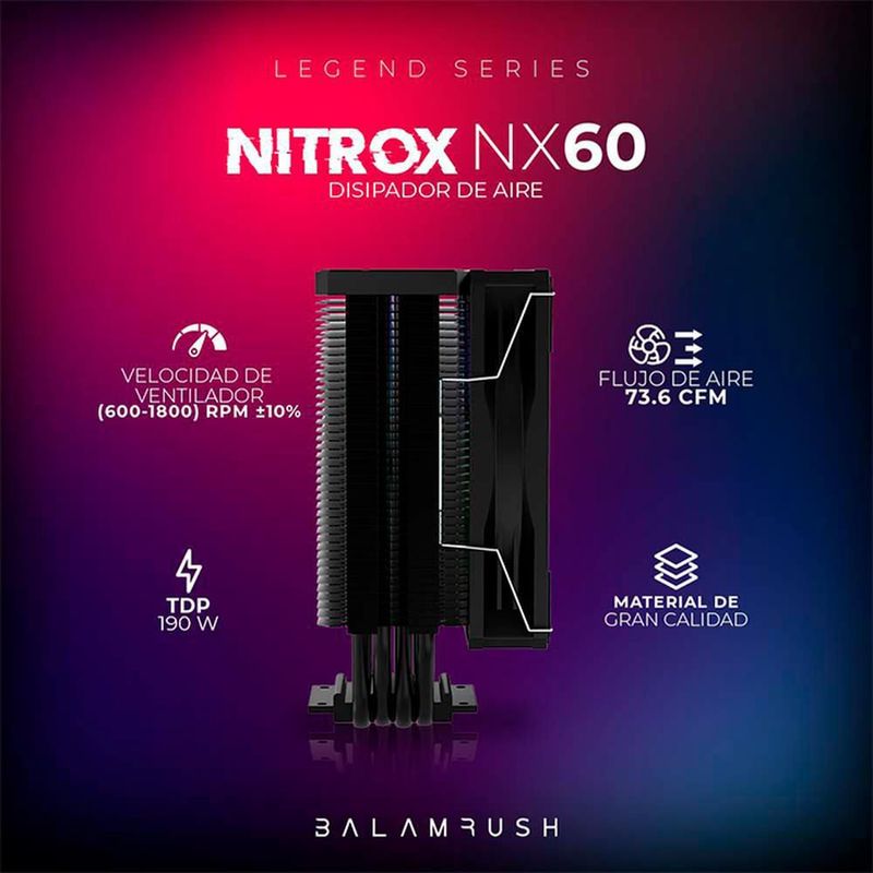 Disipador gamer balam rush nitrox nx60 120mm lga 1700 am5