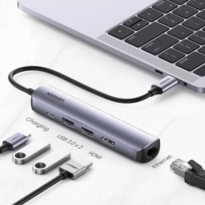 UGREEN HUB 5 EN 1 TIPO C A USB 3.0, USB C, HDMI Y LECTOR DE MEMORIA