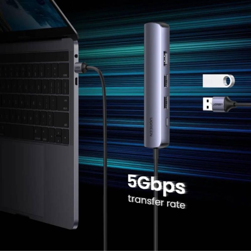 UGREEN HUB 5 EN 1 TIPO C A USB 3.0, USB C, HDMI Y LECTOR DE MEMORIA