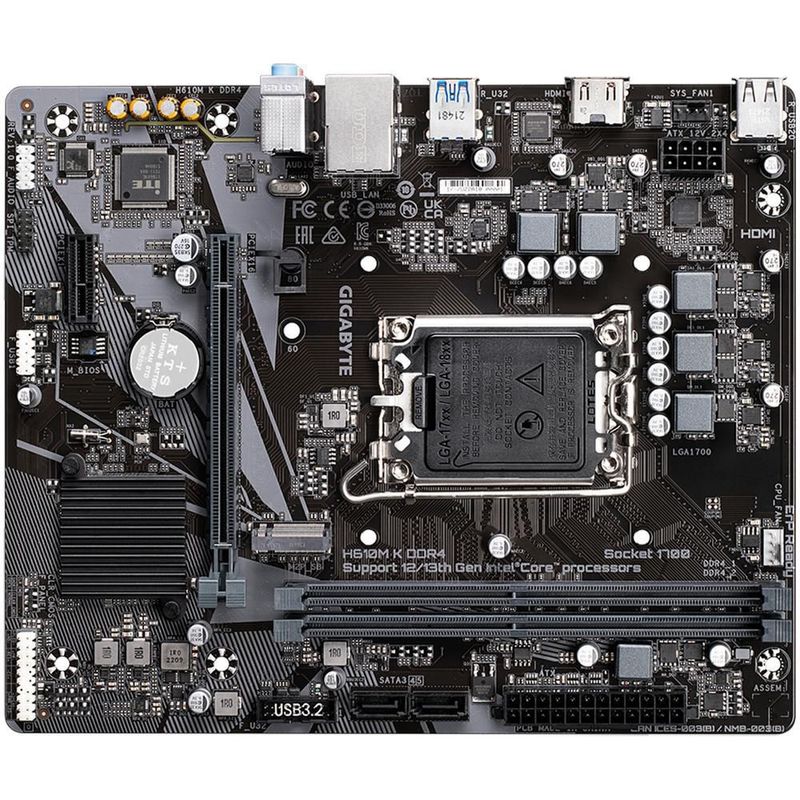 Tarjeta madre gigabyte h610m k ddr4 lga1700 2x ddr4 1x m.2 pcie 3.0 micro atx