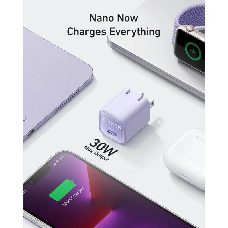 Cargador de Pared Anker 30w USB-C Inteligencia IQ3 Violeta