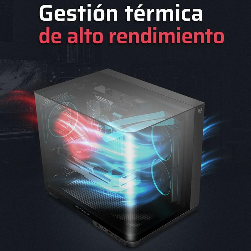 Gabinete balam rush 6800 atx 3 fan argb panel curvo negro
