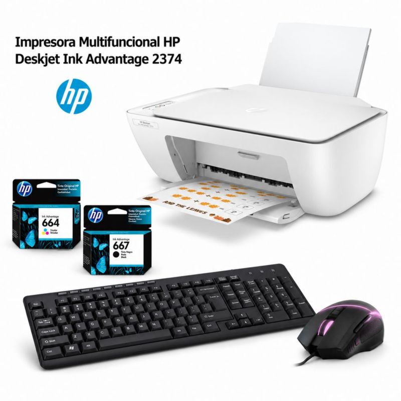 Impresora Multifuncional HP Deskjet Ink Advantage 2374 + Teclado y Mouse.