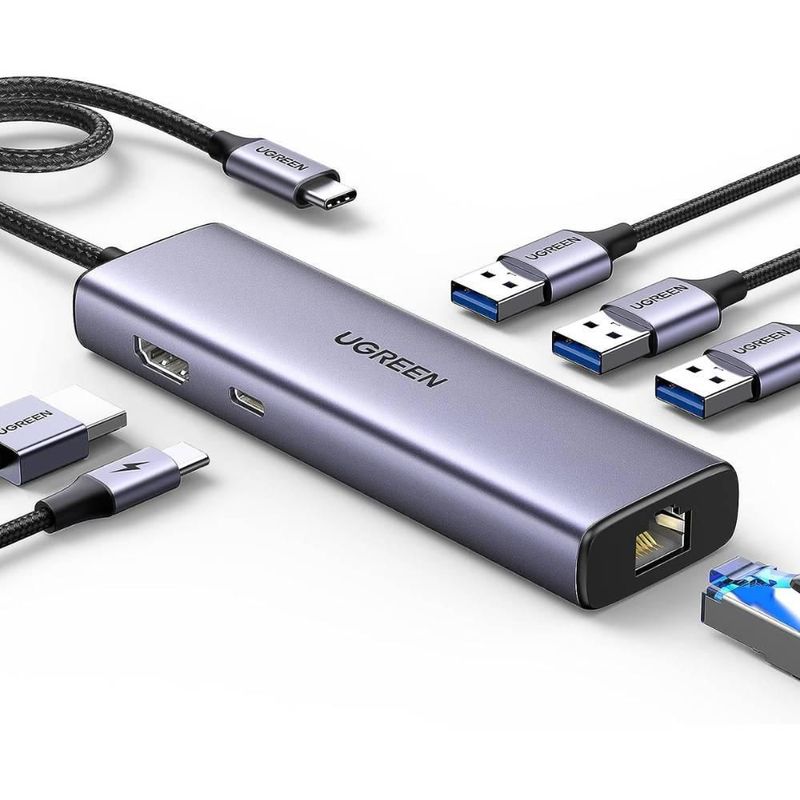HUB USB-C 6 en 1 UGREEN 3 USB-A, 1 USB-C, HDMI 4K/30hz y Ethernet