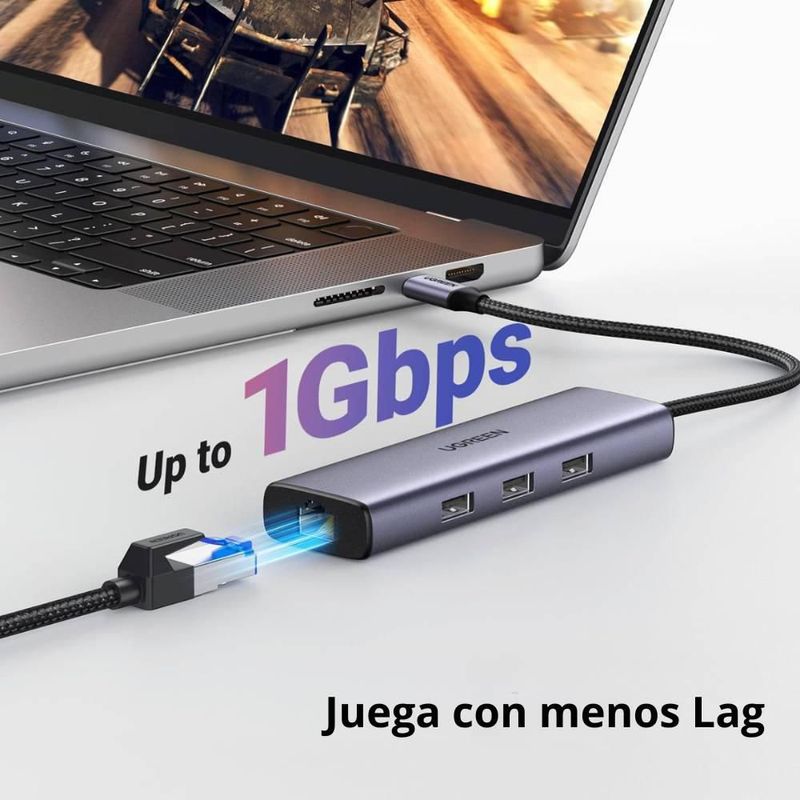 HUB USB-C 6 en 1 UGREEN 3 USB-A, 1 USB-C, HDMI 4K/30hz y Ethernet