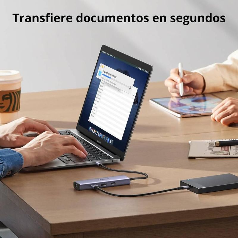 HUB USB-C 6 en 1 UGREEN 3 USB-A, 1 USB-C, HDMI 4K/30hz y Ethernet