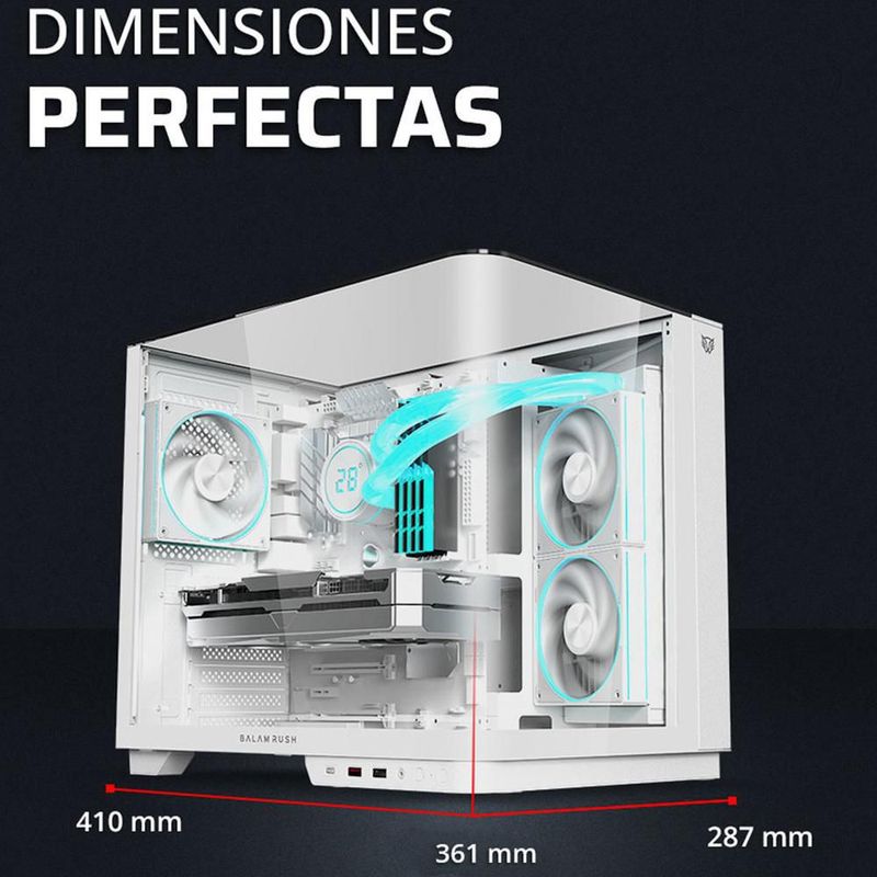 Gabinete balam rush 6800 atx 3 fan argb panel curvo blanco