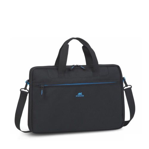 Maletín Multifuncional Negro p/Laptop 15.6" Alta Resistencia Bolsillo Frontal con Cierre Asas Acojinadas Correa al Hombro Ajustable Detalles Azules