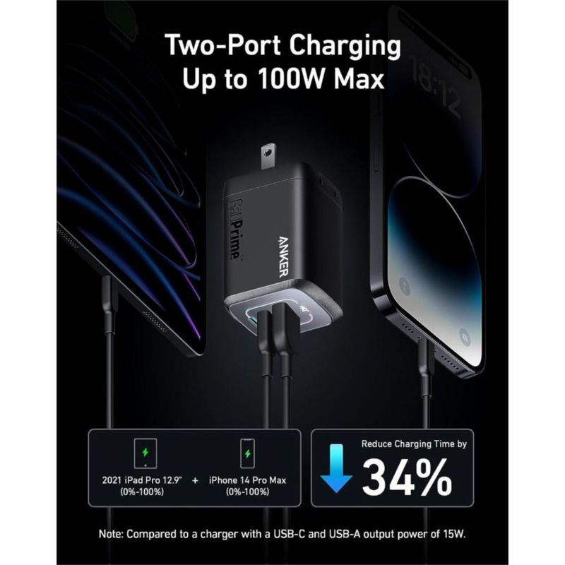Cargador de Pared Anker Prime 100w 3 Puertos 1 USB-A 2 USB-C