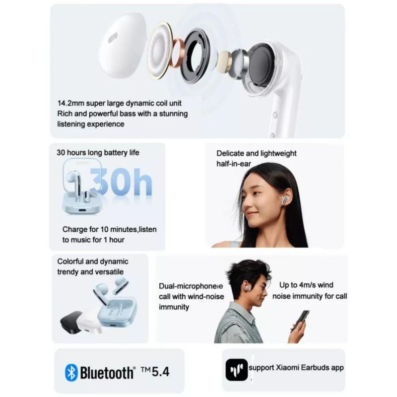Xiaomi Smartwatch Redmi Watch 5 Active BLANCO + Redmi Buds 6 Active AZUL