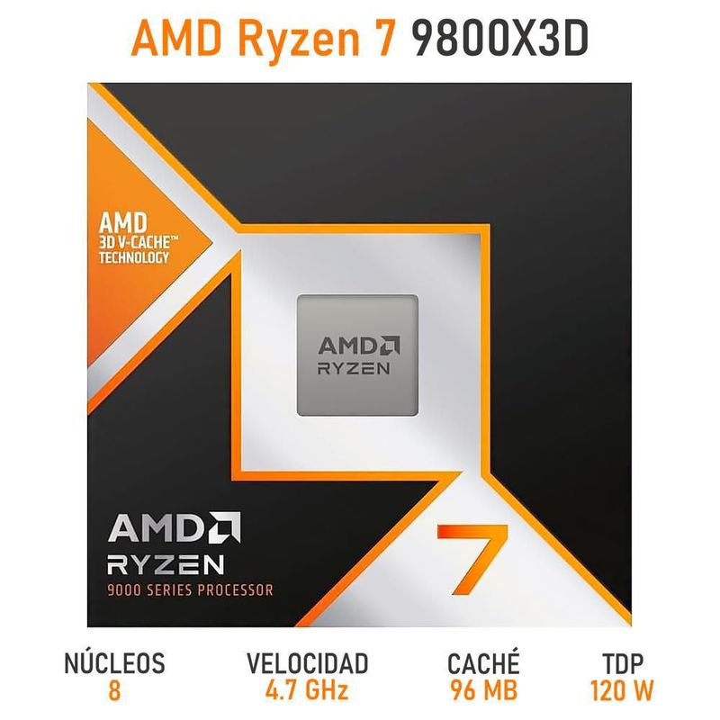 Procesador amd ryzen 7 9800x3d 4.7 ghz octa core am5 100-100001084wof