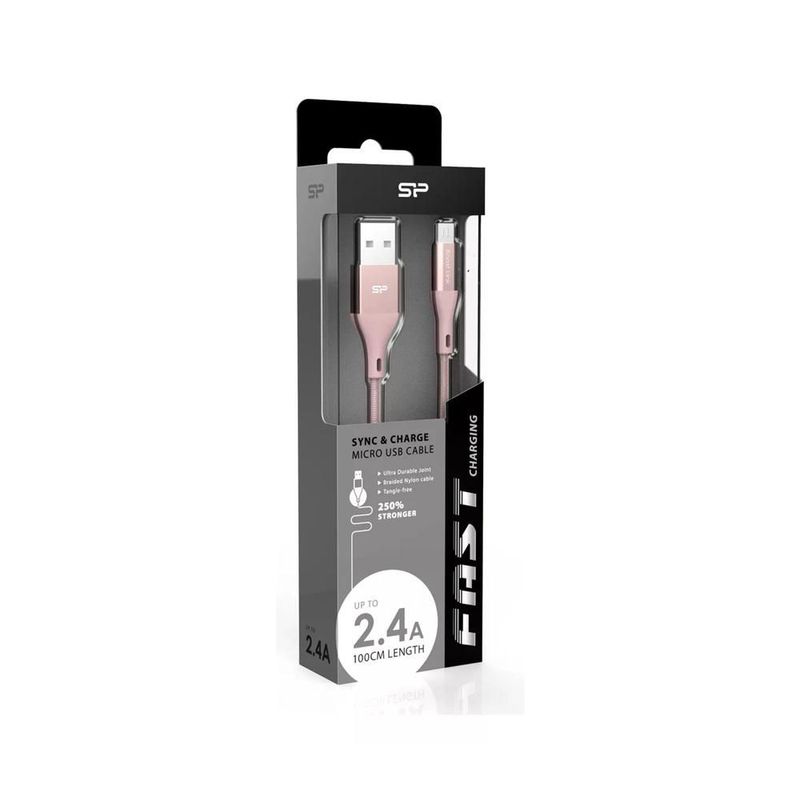 Silicon Power Cable Micro USB ,LK30, Material de Nylon, 1 metro, Color Rosa, SPLK30-CUSBRS