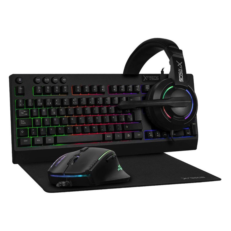 Kit gamer 4 en 1 xtreme pc gaming battle force español rgb usb negro