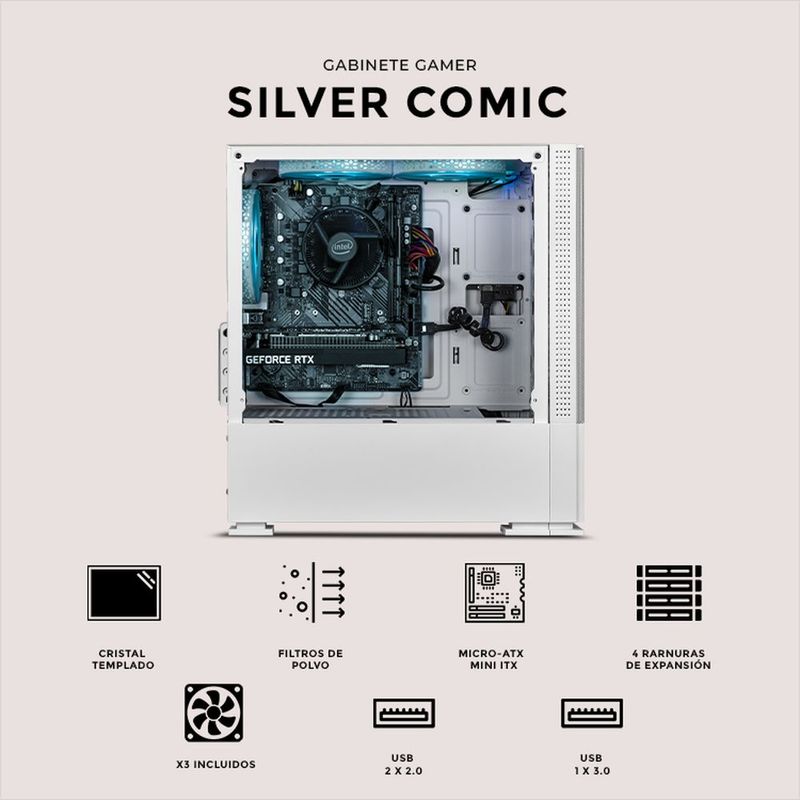 Gabinete xtreme pc gaming sonic silver comic edition mini torre 3 fan