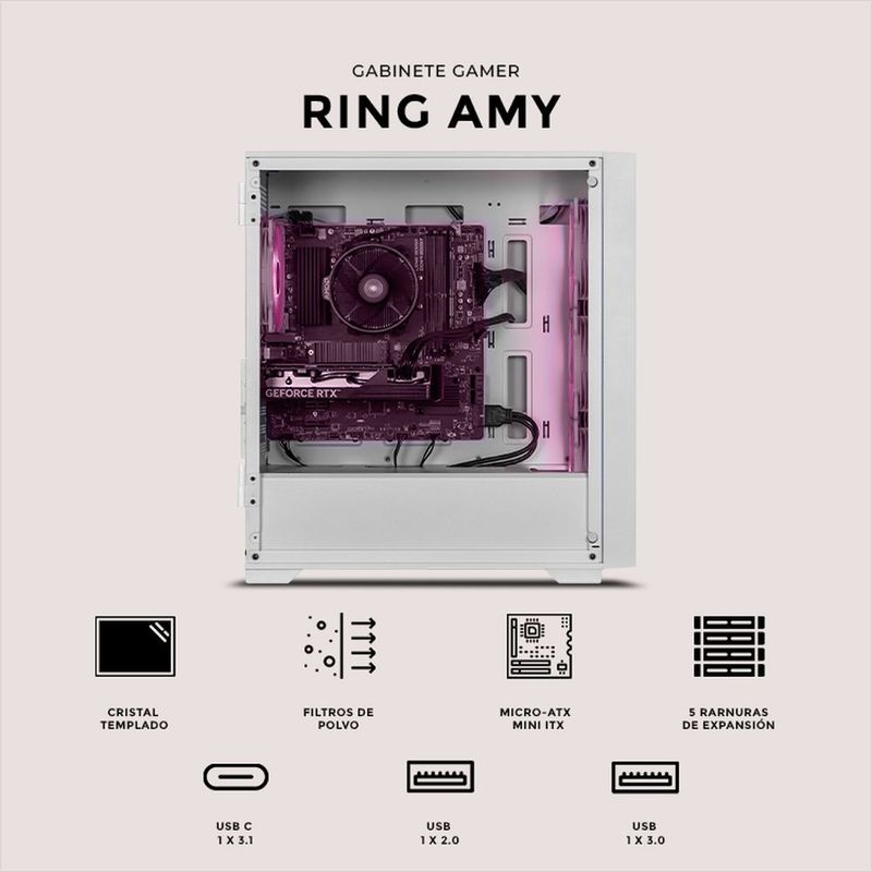 Gabinete xtreme pc gaming sonic amy ring edition mini torre 4 fan