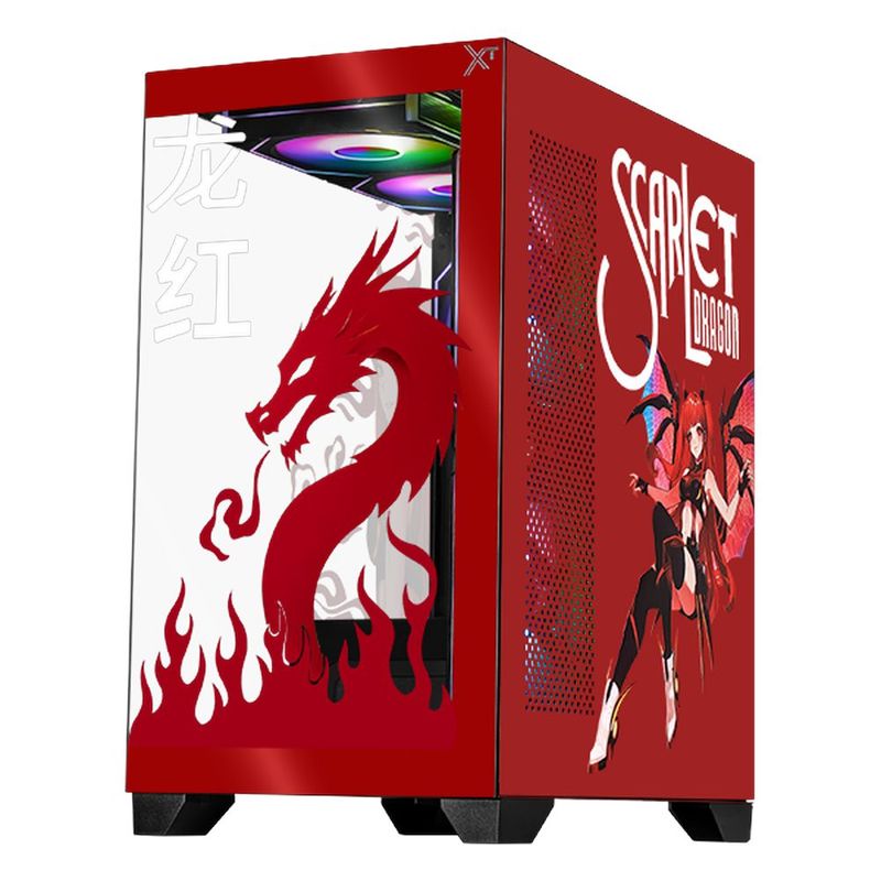 Gabinete xtreme pc scarlet dragon mini torre 5 fan argb rojo