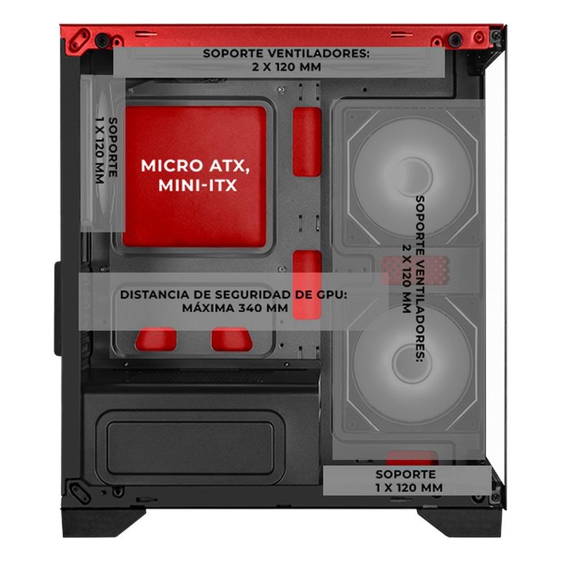 Gabinete xtreme pc scarlet dragon mini torre 5 fan argb rojo