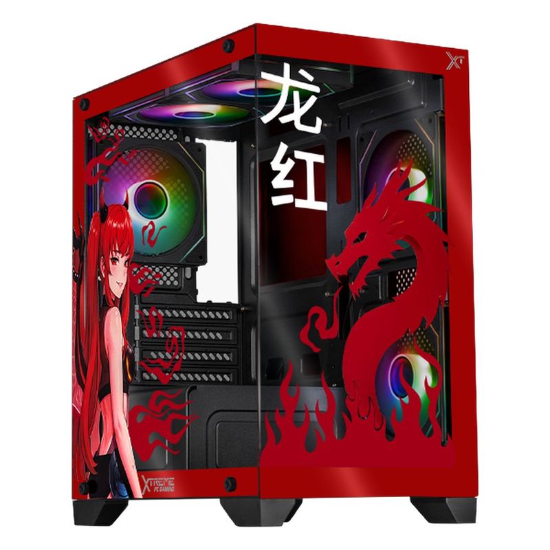 Gabinete xtreme pc scarlet dragon mini torre 5 fan argb rojo
