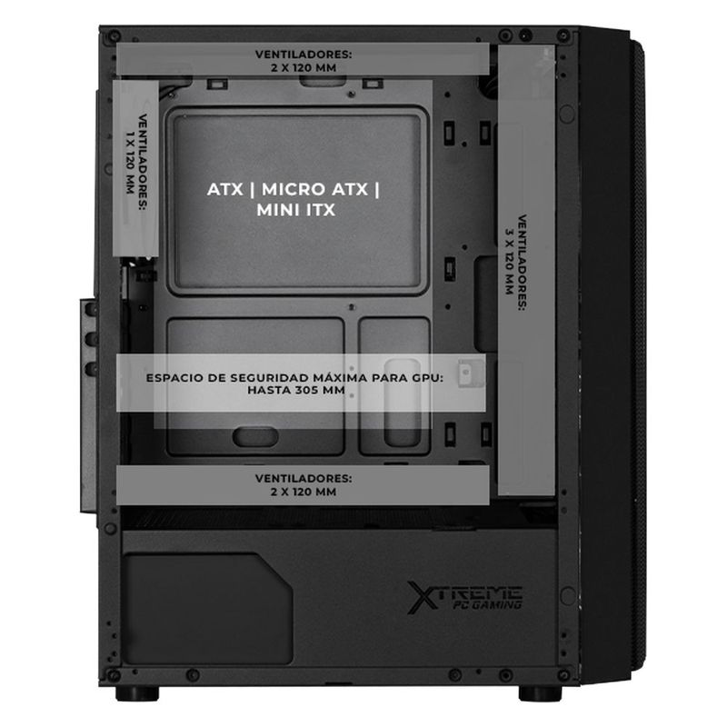 Gabinete xtreme pc gaming steve media torre 4 fan argb negro