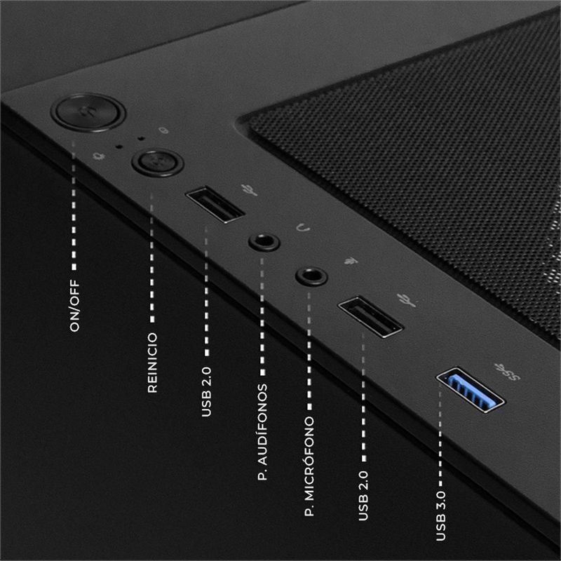 Gabinete xtreme pc gaming air flow mini torre 3 fan argb negro