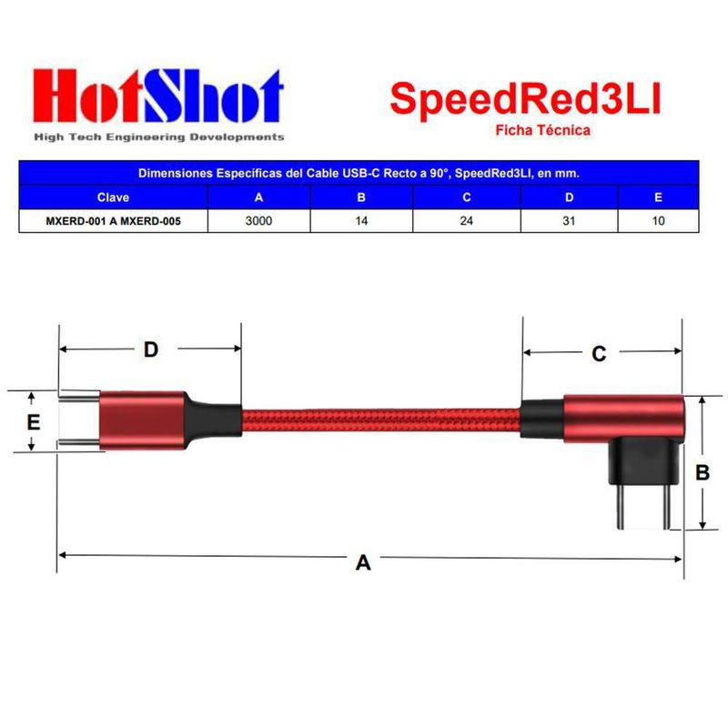 Cable de transferencia Tipo C 3m MXERD-002 SpeedRed3LI Cable de Transferencia 3m