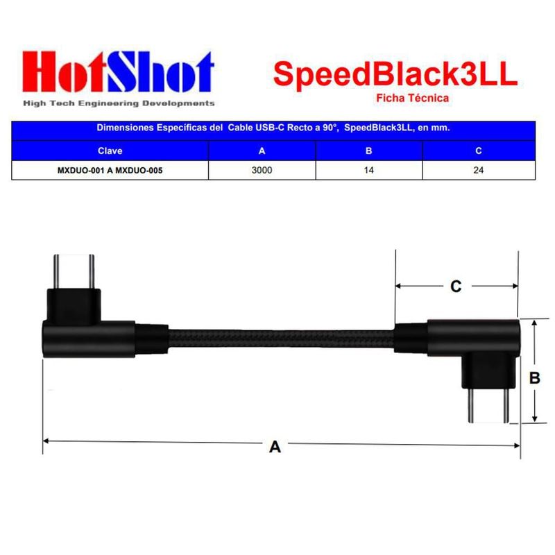 Cable Tipo C 3m 60W MXDUO-004 SpeedBlack3LL Cable de Transferencia Carga Rápida