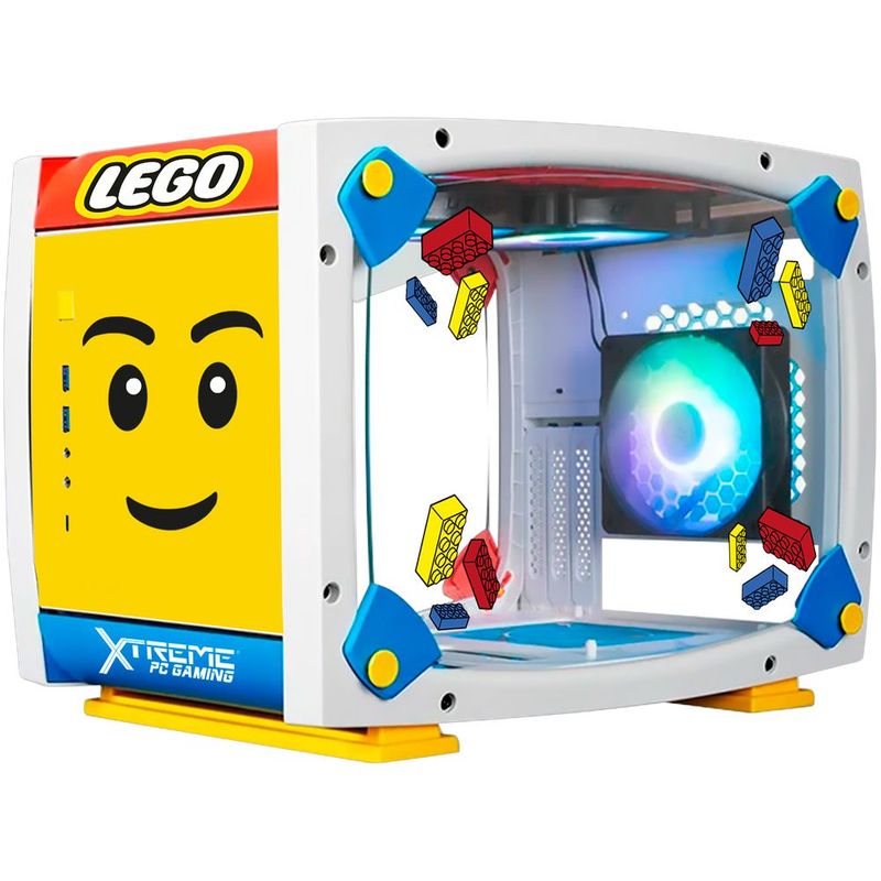 Gabinete xtreme pc gaming lego emmet edition small mini torre 3 fan