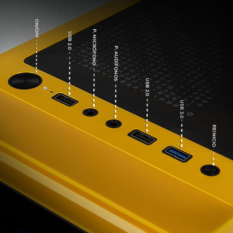 Gabinete xtreme pc gaming kronos media torre 4 fan argb amarillo