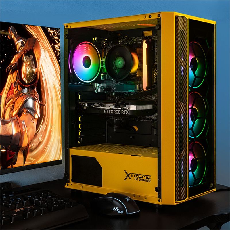 Gabinete xtreme pc gaming kronos media torre 4 fan argb amarillo