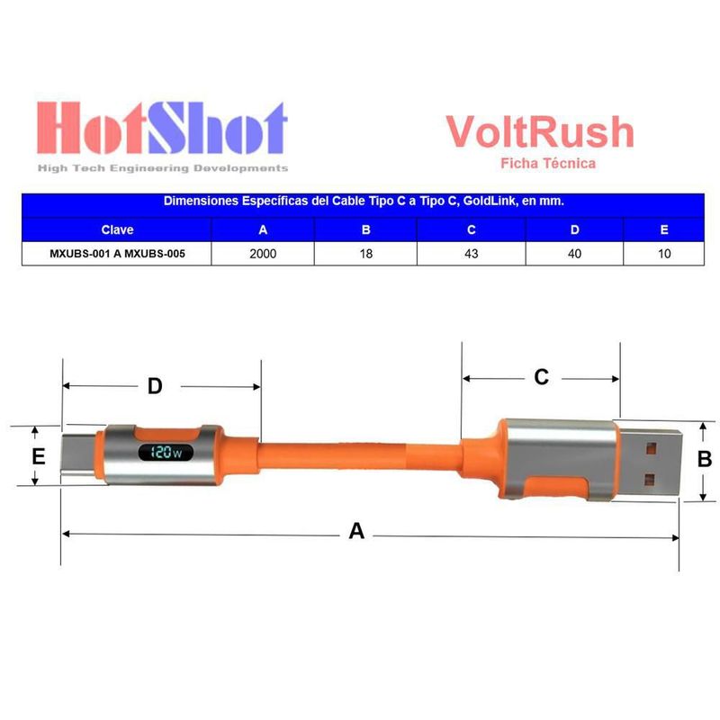 Cable de Carga Rápida tipo C MXUBS-005 VoltRush Cable tipo C 2m
