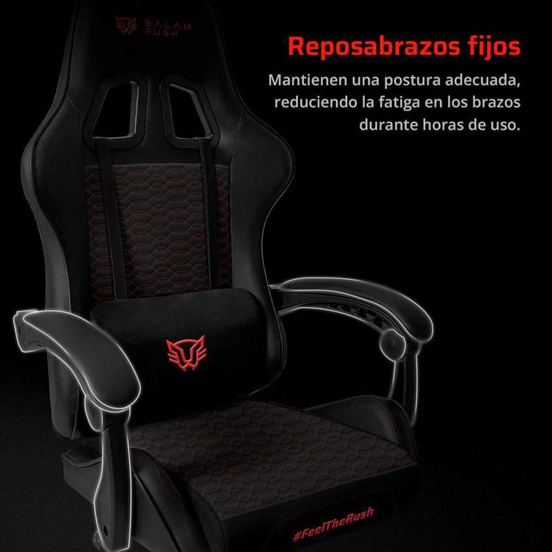 Silla gamer balam rush power rush v2 ergonomica reclinable 135° 120kg negro /roj