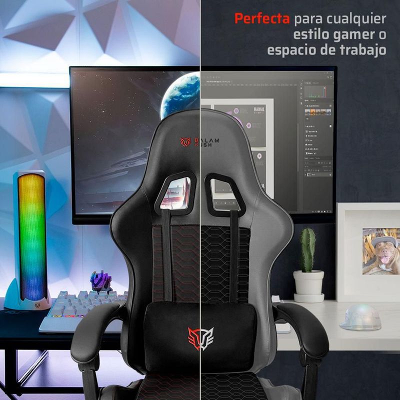 Silla gamer balam rush power rush v2 ergonomica reclinable 135° 120kg negro /roj