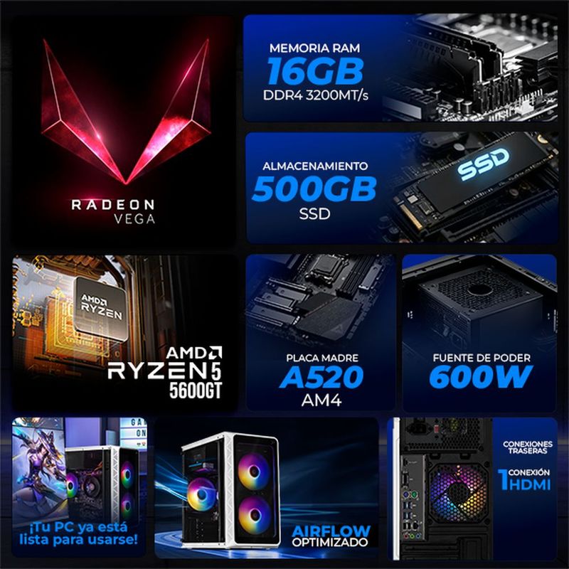 Xtreme pc gaming radeon vega 7 ryzen 5  16gb ssd 500gb white