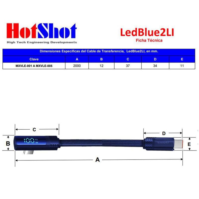 Cable Tipo C a Tipo C MXVLE-005 LedBlue2LI Cable de transferencia Tipo C