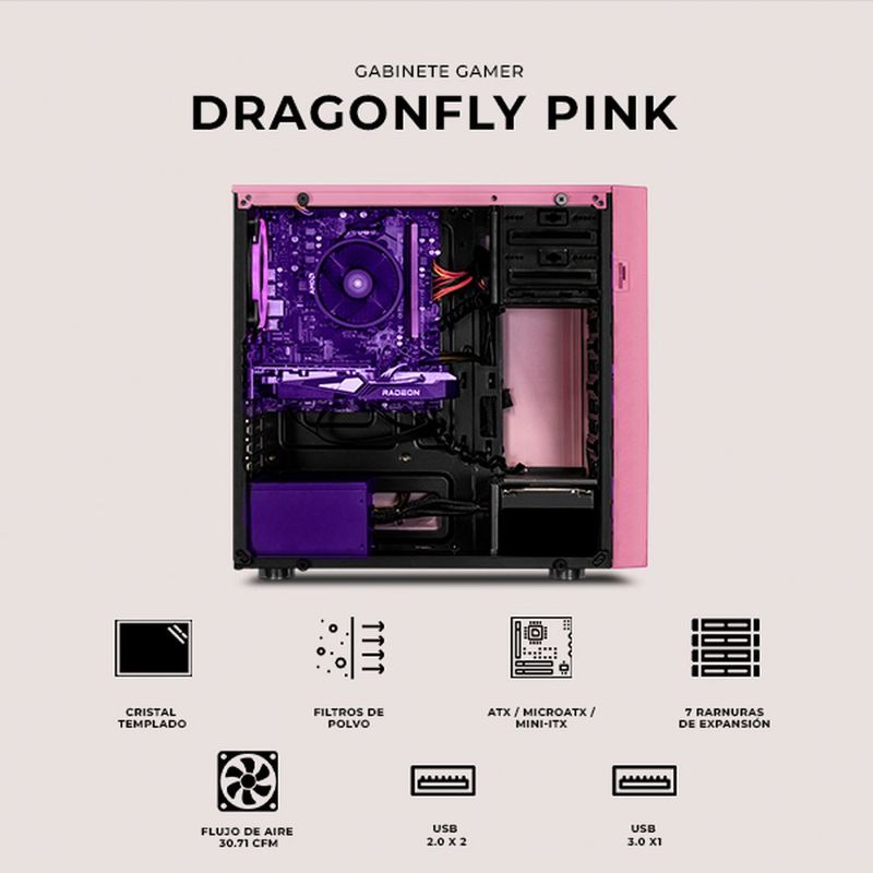 Gabinete xtreme pc gaming dragonfly media torre 4 fan rgb pk