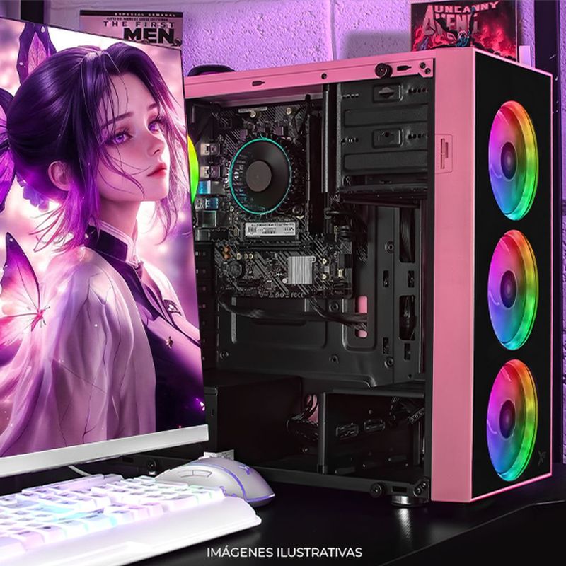 Gabinete xtreme pc gaming dragonfly media torre 4 fan rgb pk