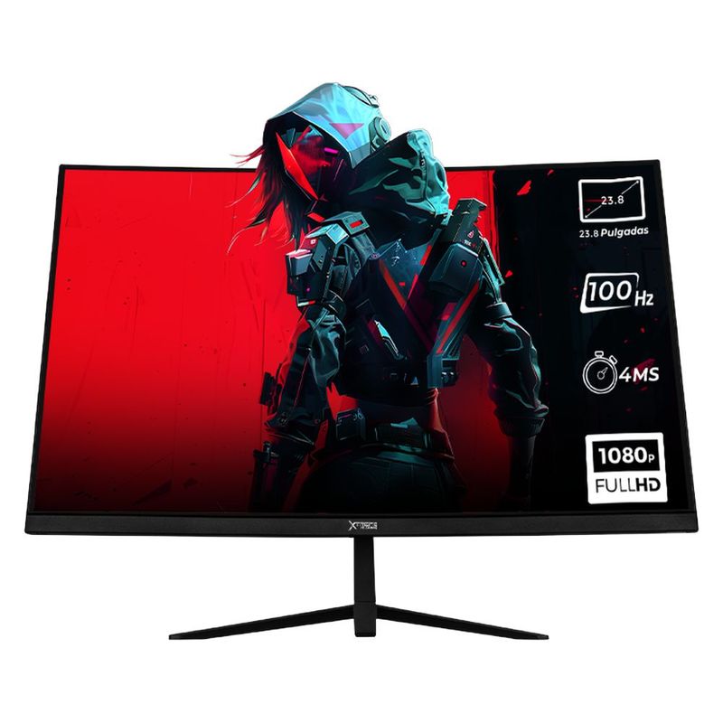 Monitor gamer xtreme pc gaming clarity curvo 23.8" 4ms 100hz fhd